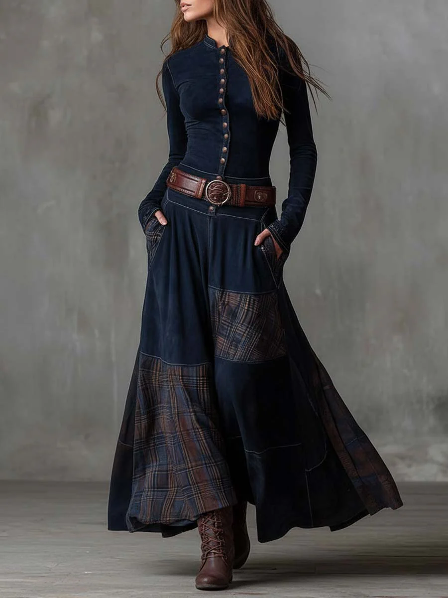ÉLISE | Belted Patchwork Maxi Dress