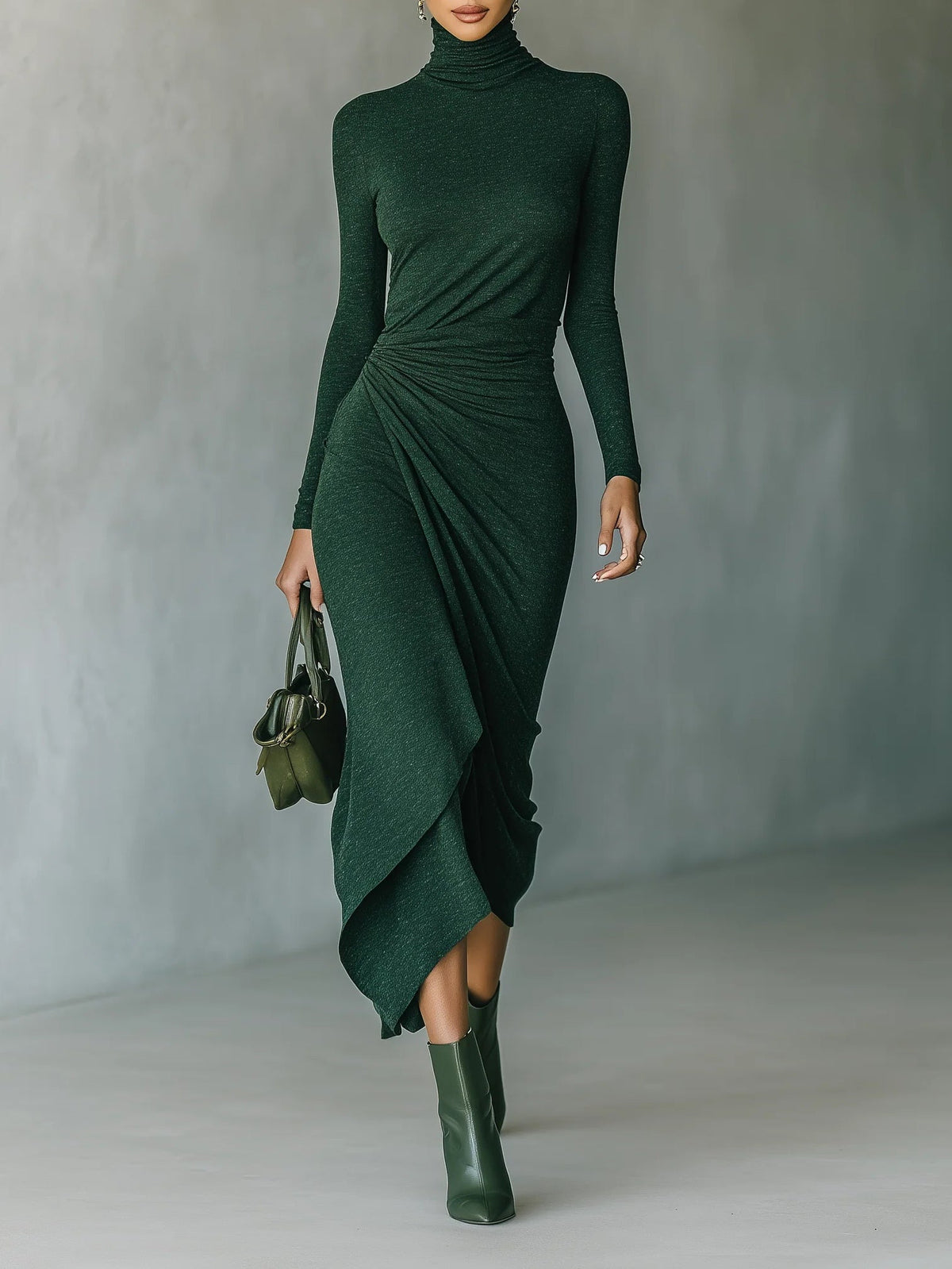 Honoria | Asymmetric Pleated Wrap Midi Dress – Wells & Rose