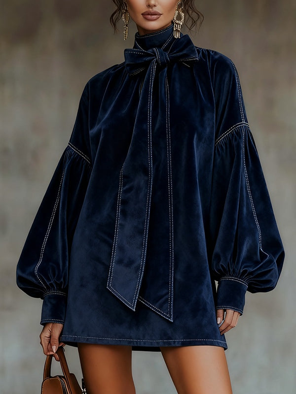 TIPHAINE | Velvet Bow-Neck Mini Dress