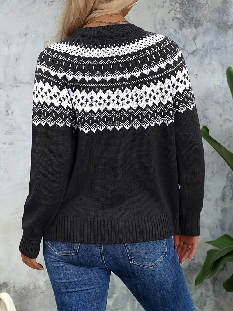 Women's Acrylic Knit Cardigan with Geometric Pattern