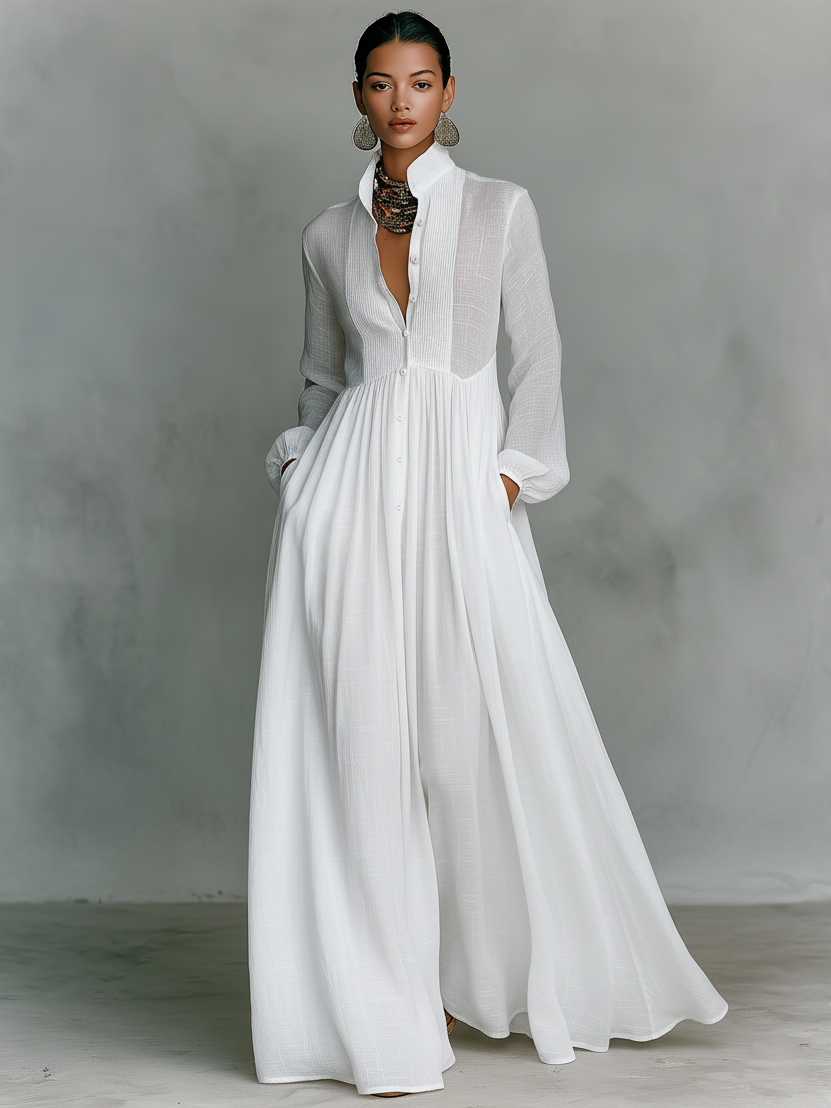 Genevieve | High-Collar Button Maxi Dress – Wells & Rose