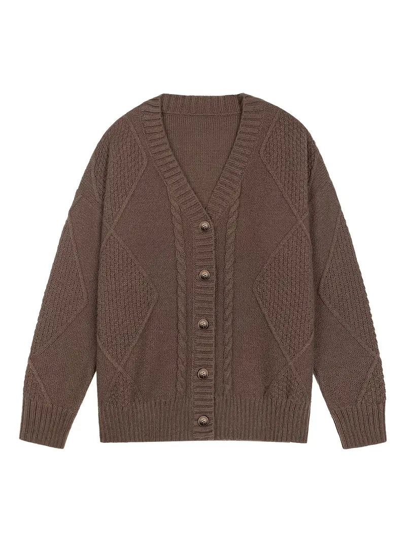 Casual Colored Cable Knit Cardigan for Women
