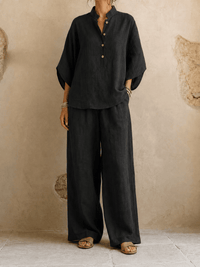 Maribel | Linen Batwing Sleeves and Wide-Leg Pants