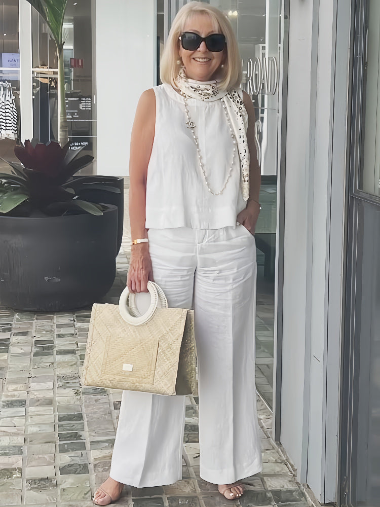 Trinidad™ | White Set Blouse and Wide Pants