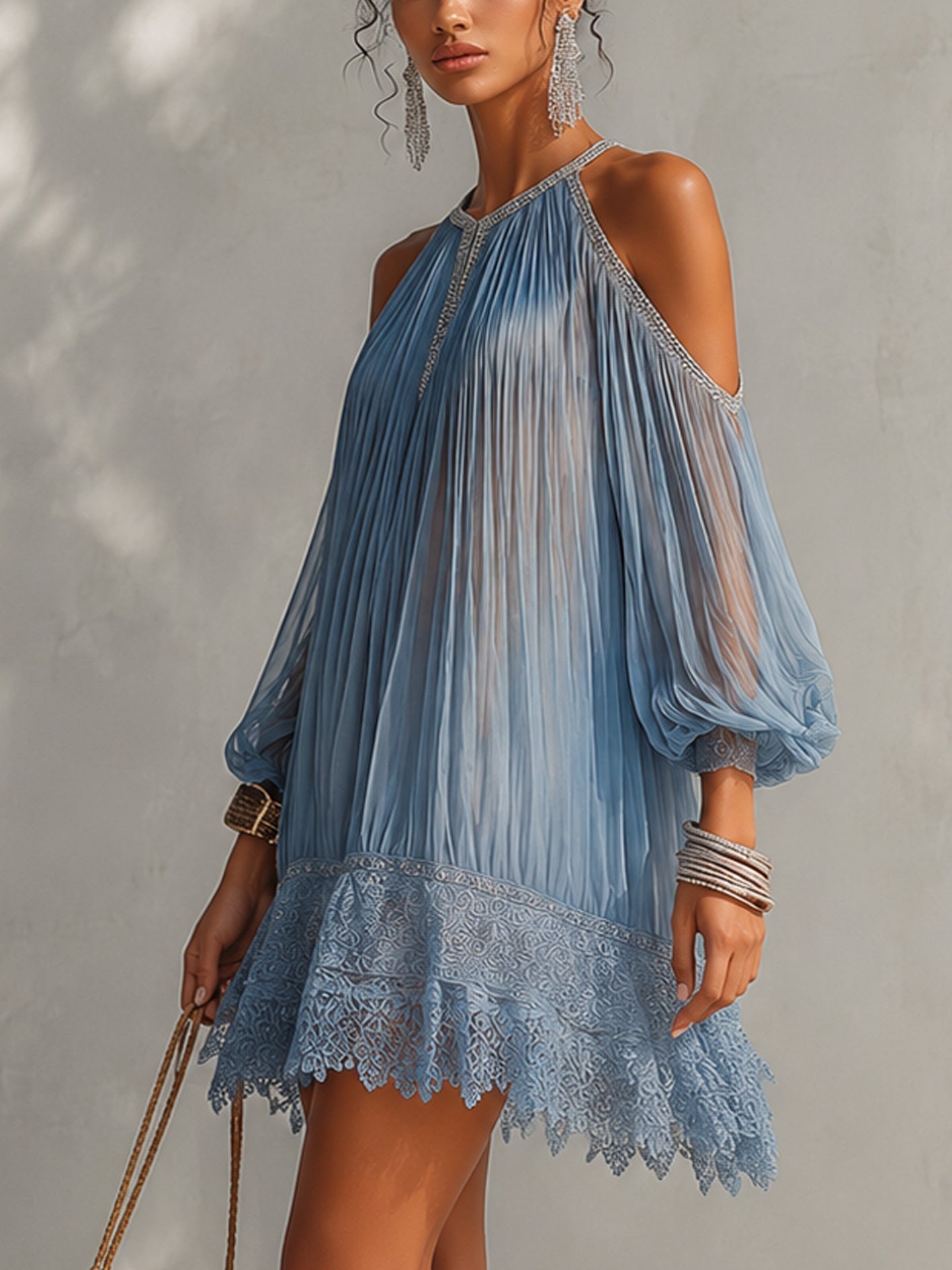 Annelie | Off-Shoulder Mini Dress with Ruffles and Lace Hem