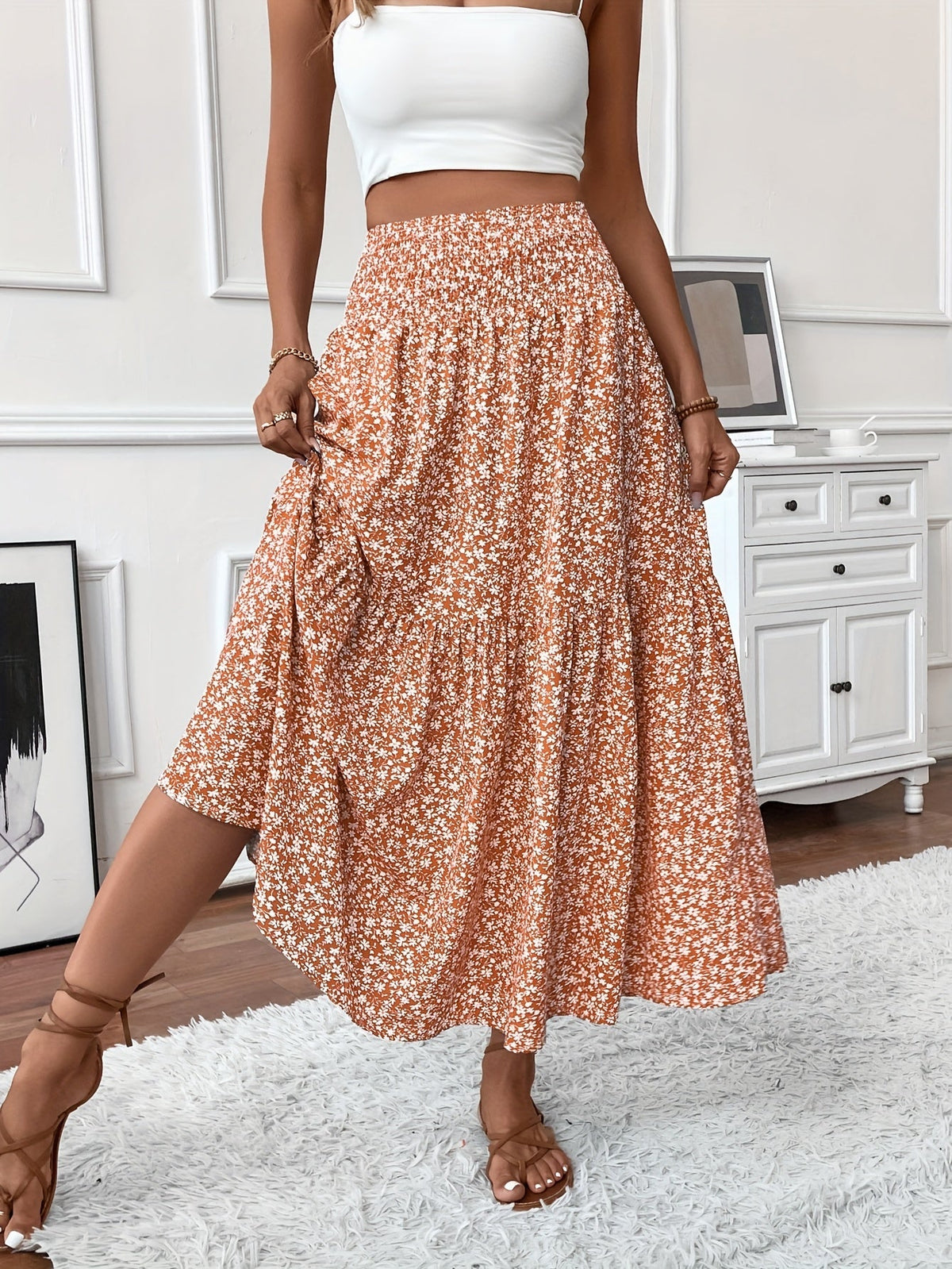 Elowen | Ditsy Floral Midi Skirt – Wells & Rose