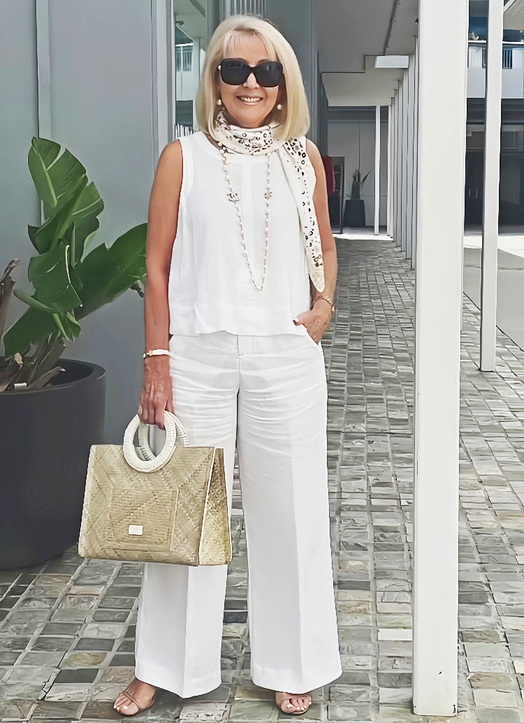 Trinidad™ | White Set Blouse and Wide Pants