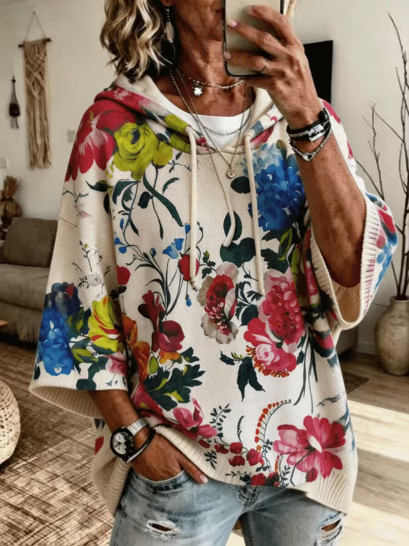 Naomi™ | Vibrant Garden Floral Hooded Sweater