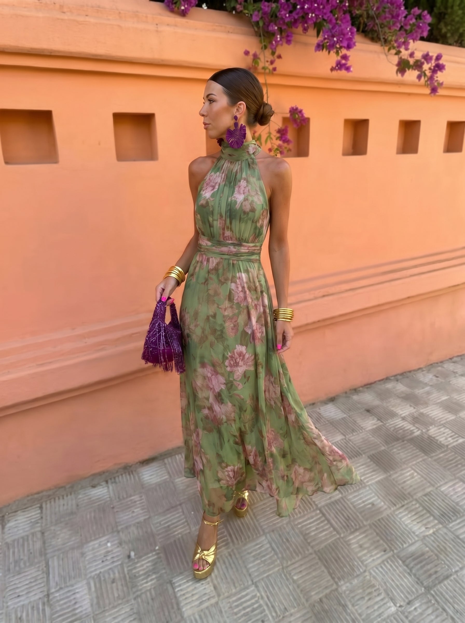 Florencia™ | Long Floral Dress with Deep Neckline