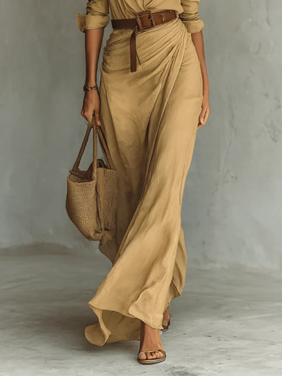 Camille | Lapel Maxi Dress with Belt – Wells & Rose