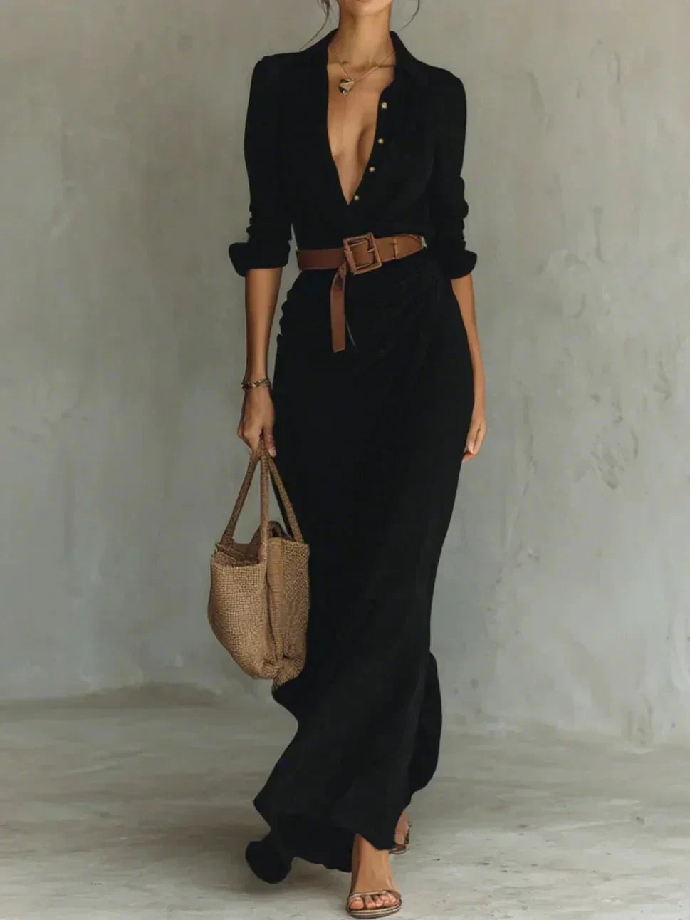 Camille | Lapel Maxi Dress with Belt – Wells & Rose