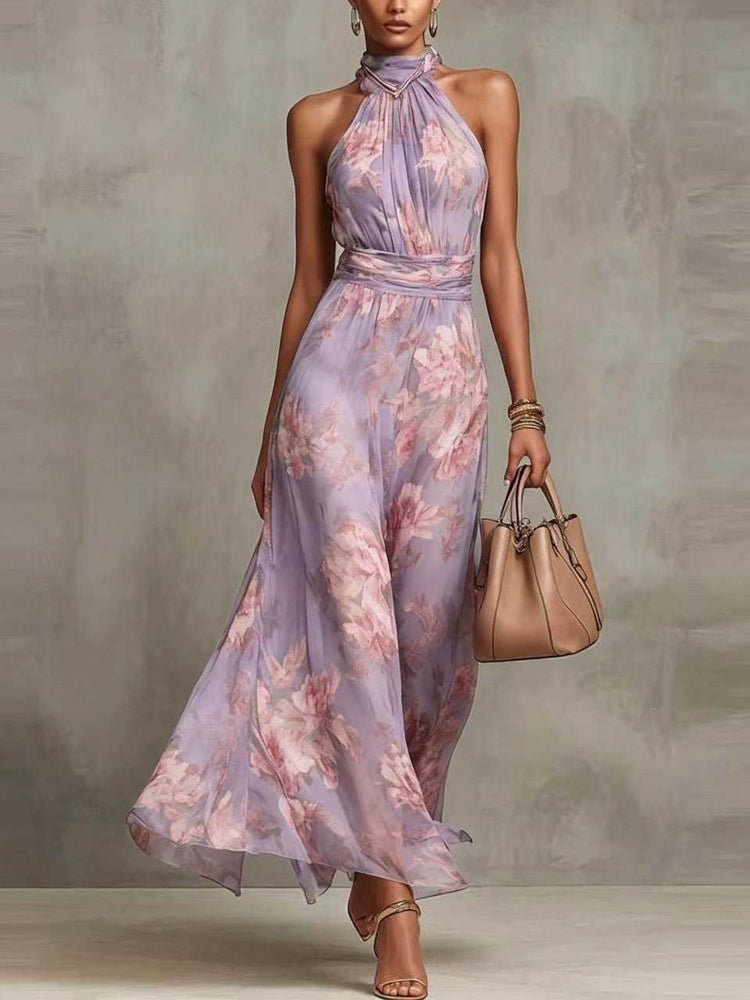 Adele | Floral Halter Maxi Dress – Wells & Rose