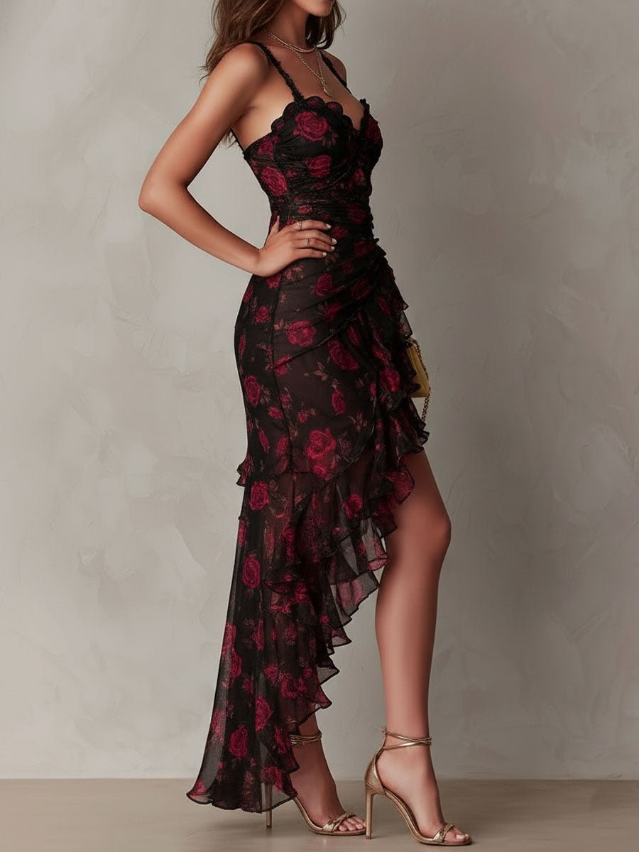 Delphine | Flower Ruffle Hem Dress – Wells & Rose