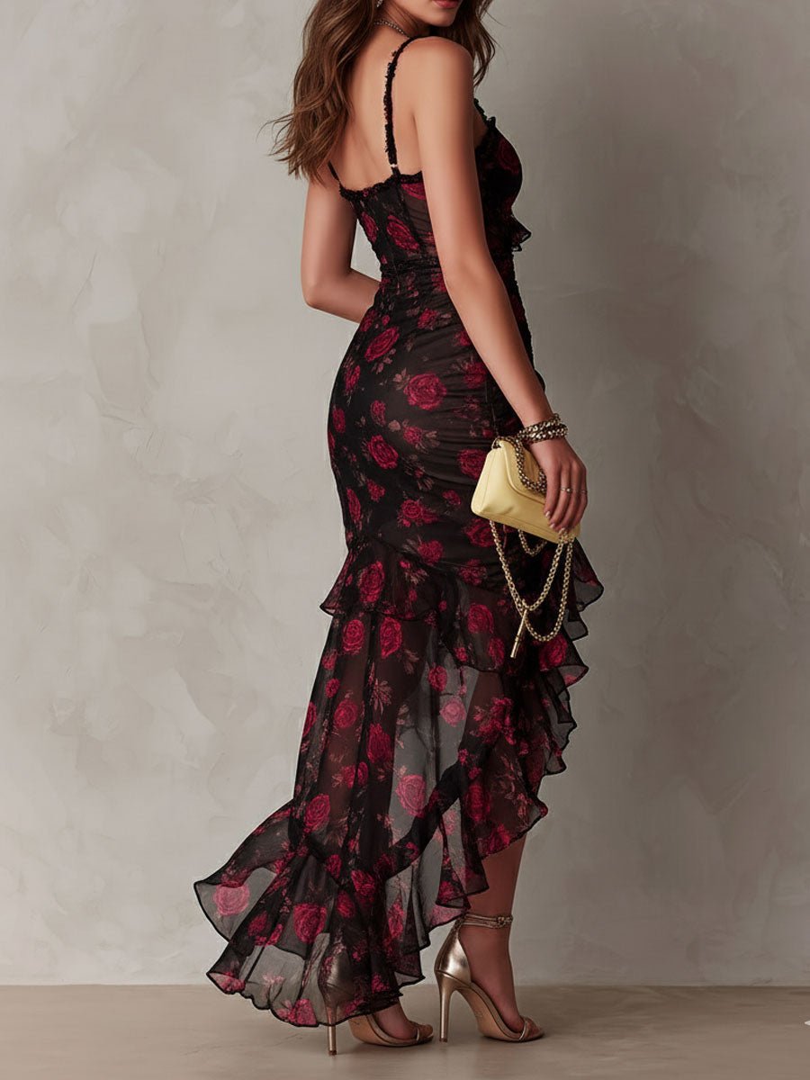 Delphine | Flower Ruffle Hem Dress – Wells & Rose