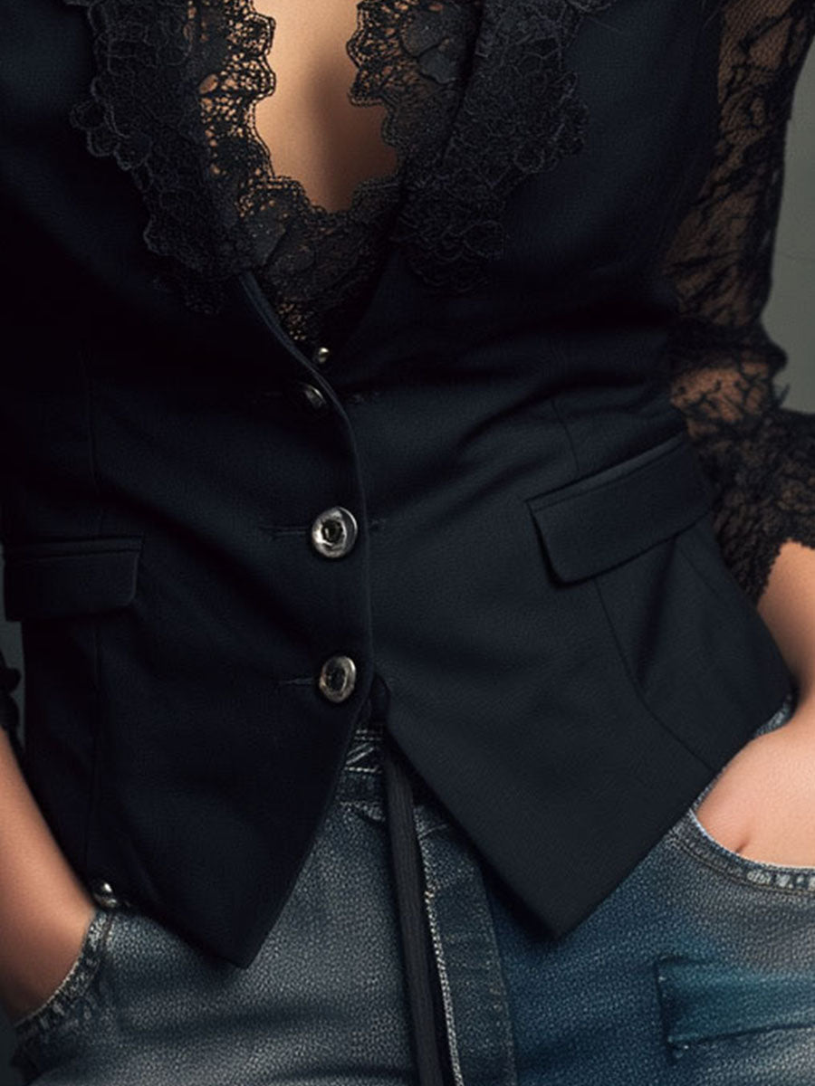 Consuelo | Black Blazer with Sheer Sleeves