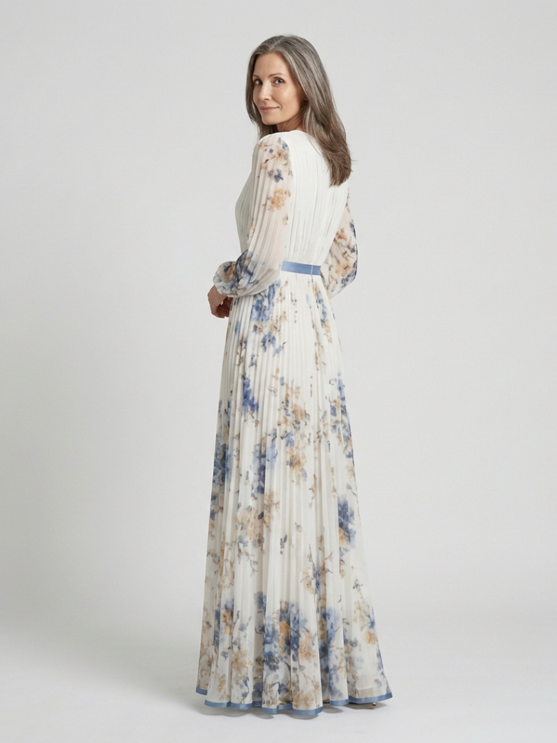 Ellis & Johnson™  | Long Sleeve V Neck Floral Maxi Dress