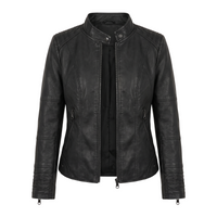 Graziana | Biker Jacket with Mandarin Collar and Quilted Shoulders