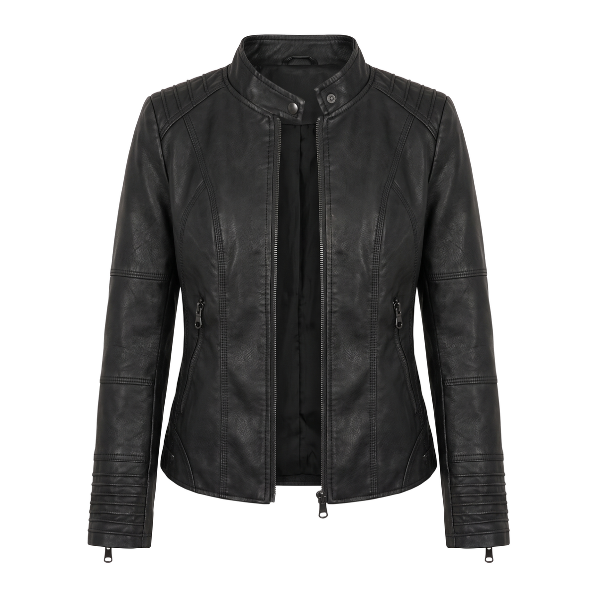 Graziana | Biker Jacket with Mandarin Collar and Quilted Shoulders