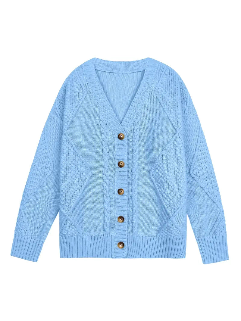 Casual Colored Cable Knit Cardigan for Women