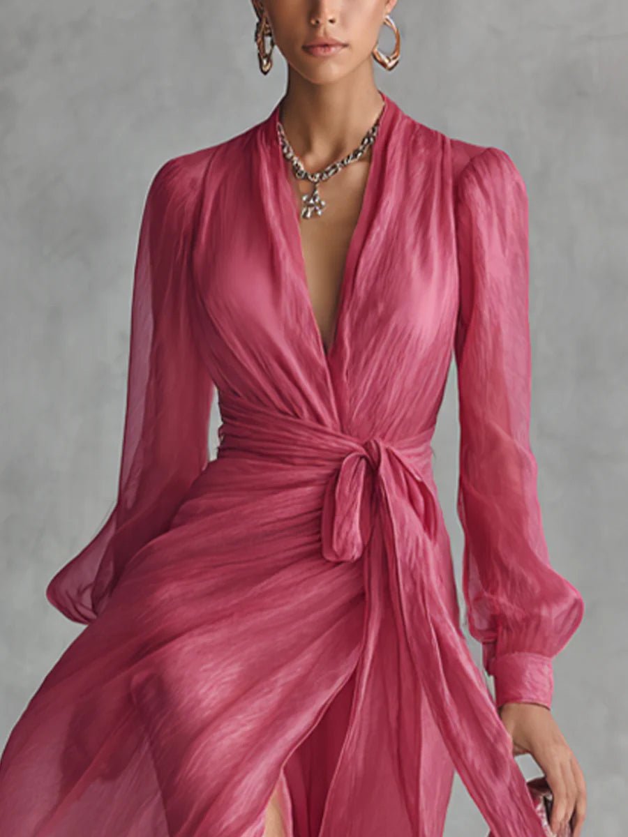 Juliette | V-Neck Waistband Long Dress – Wells & Rose