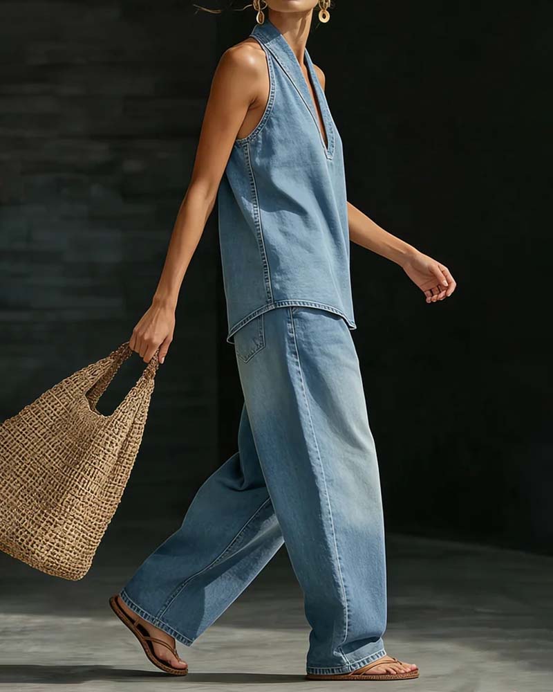 Martina | Fluid Long Set V-Neck