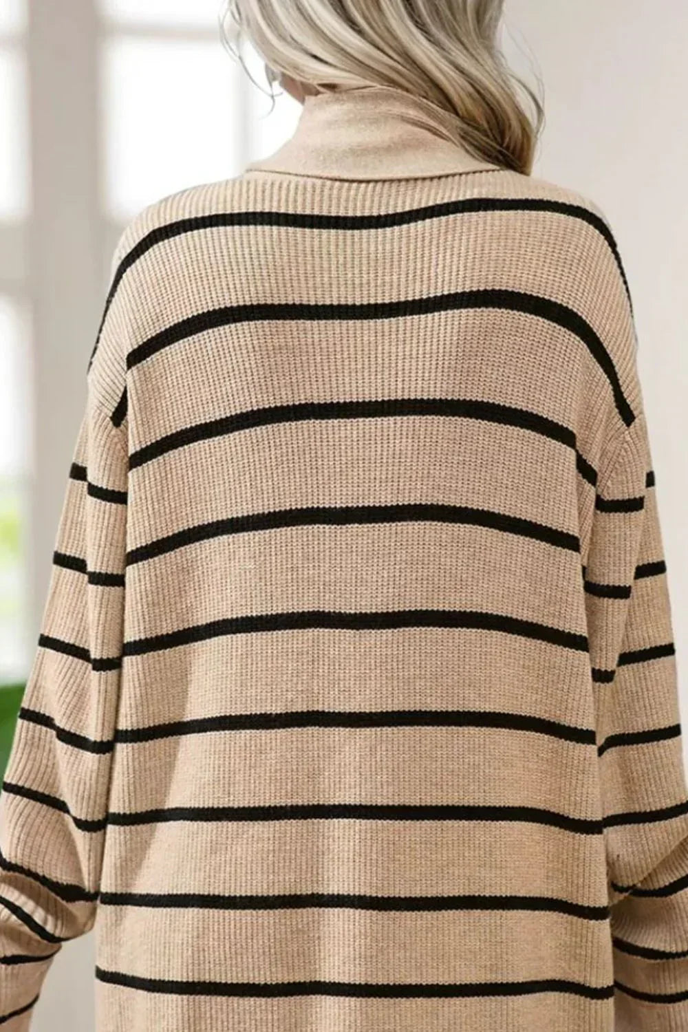 Striped Open Cardigan with Long Sleeves