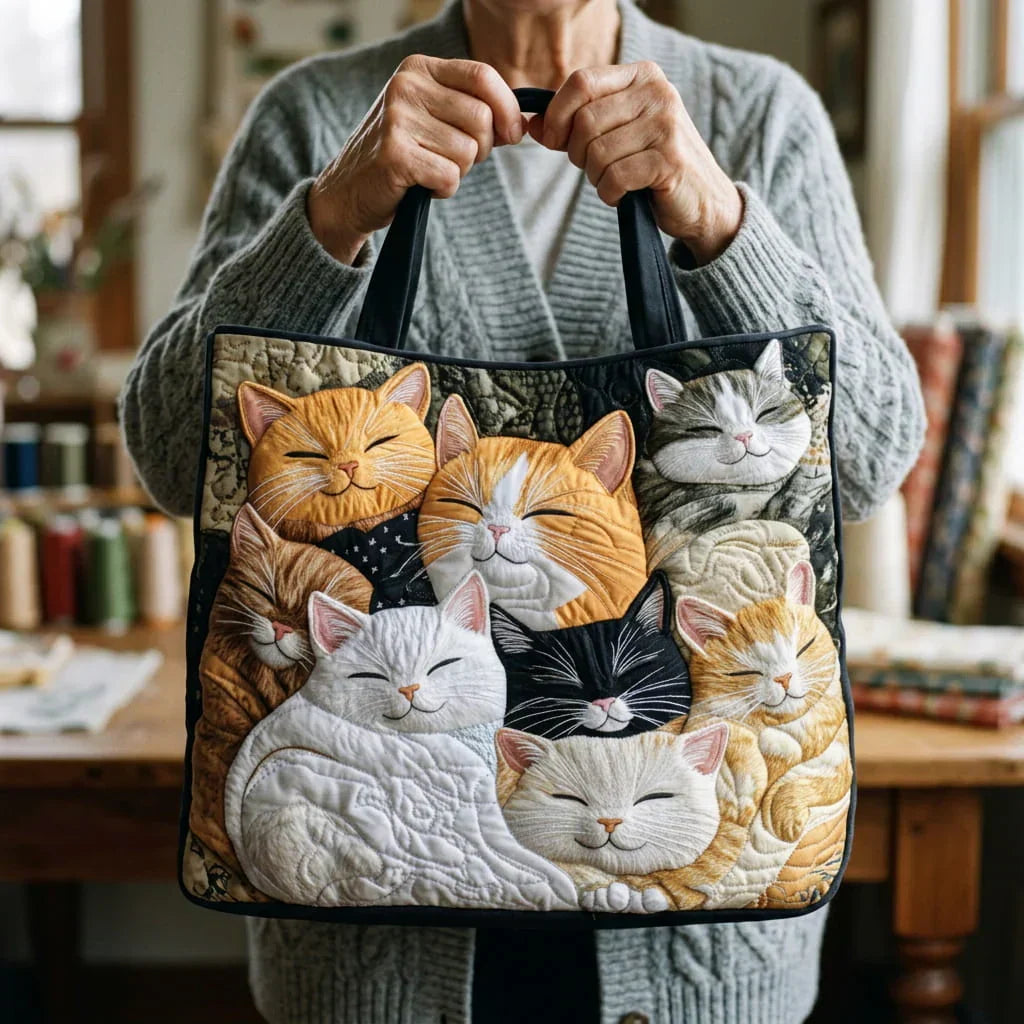 Artisanal Quilted Tote - Sleepy Kittens