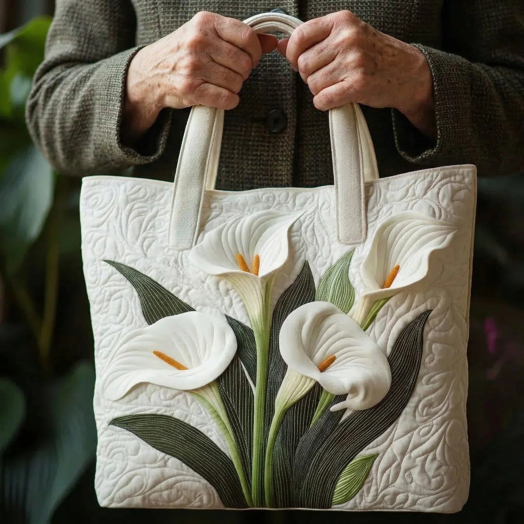 Artisanal Quilted Tote Bag - Allure White