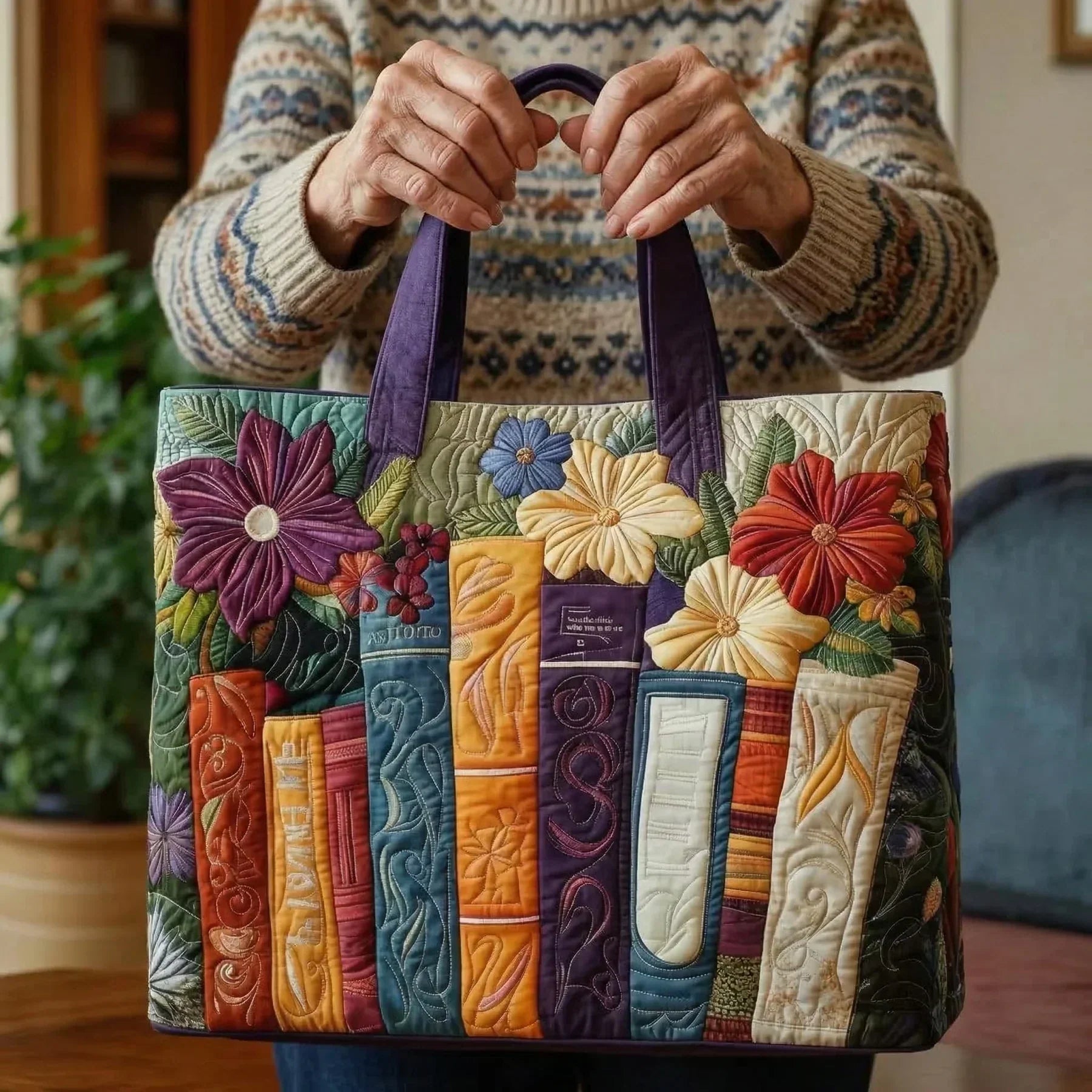 Quilted Tote Bag - For Book Lovers