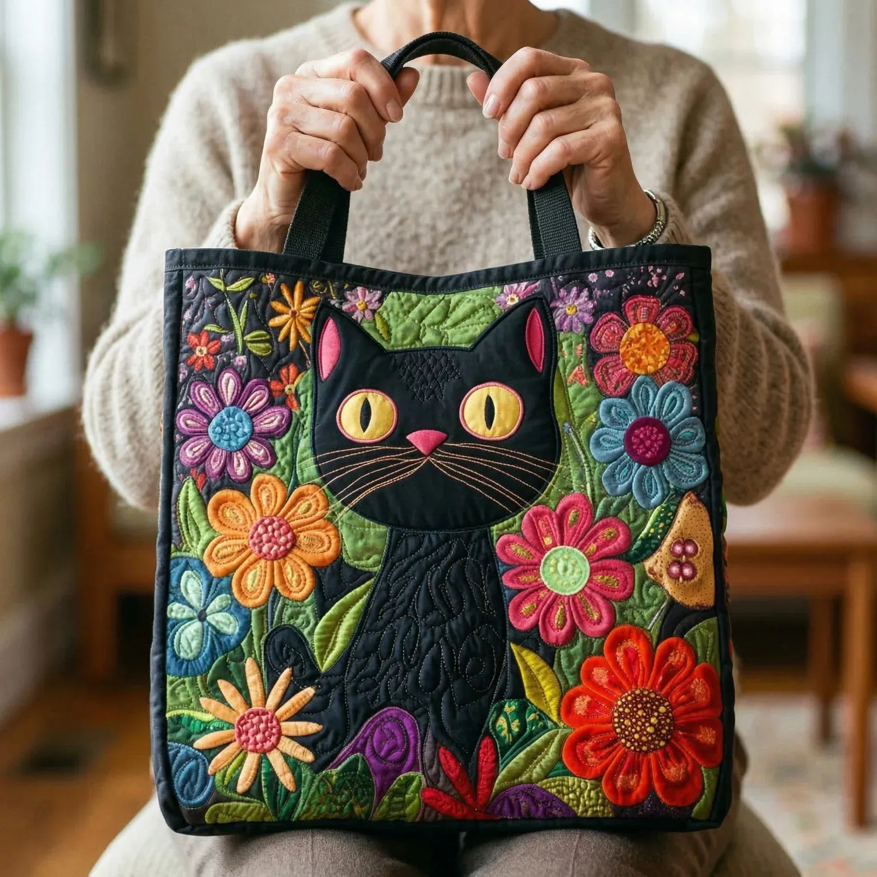 Quilted Bag - Magical Black Cat