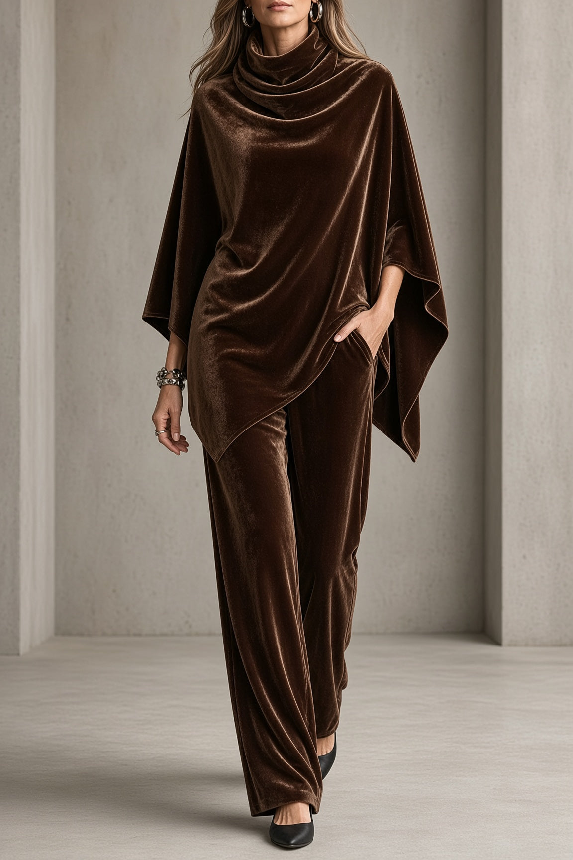 MONELLA | Draped Poncho and Pants Set