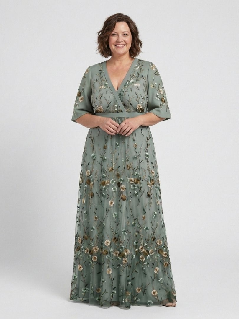 Ellis & Johnson™  | Floral V Neck Short Sleeve Maxi Dress