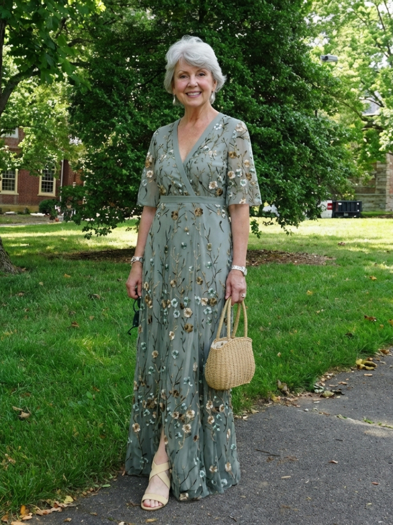 Ellis & Johnson™  | Floral V Neck Short Sleeve Maxi Dress