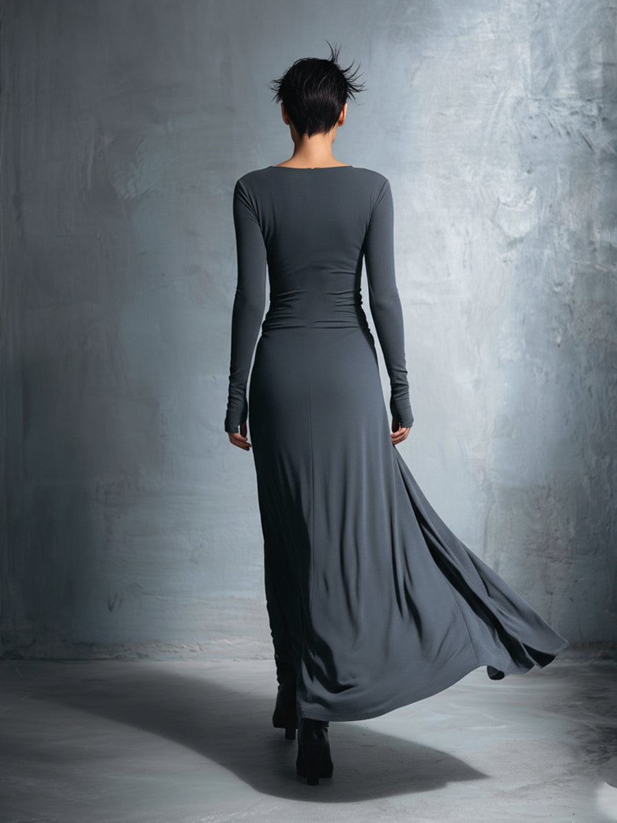 Yasmina | Long-Sleeve Side-Tie Draped Maxi Dress for Women
