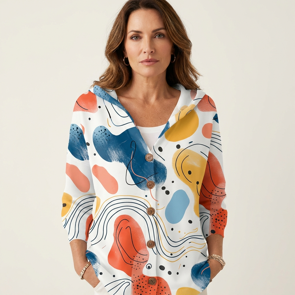 Naliane | Abstract Print Button-Front Cardigan