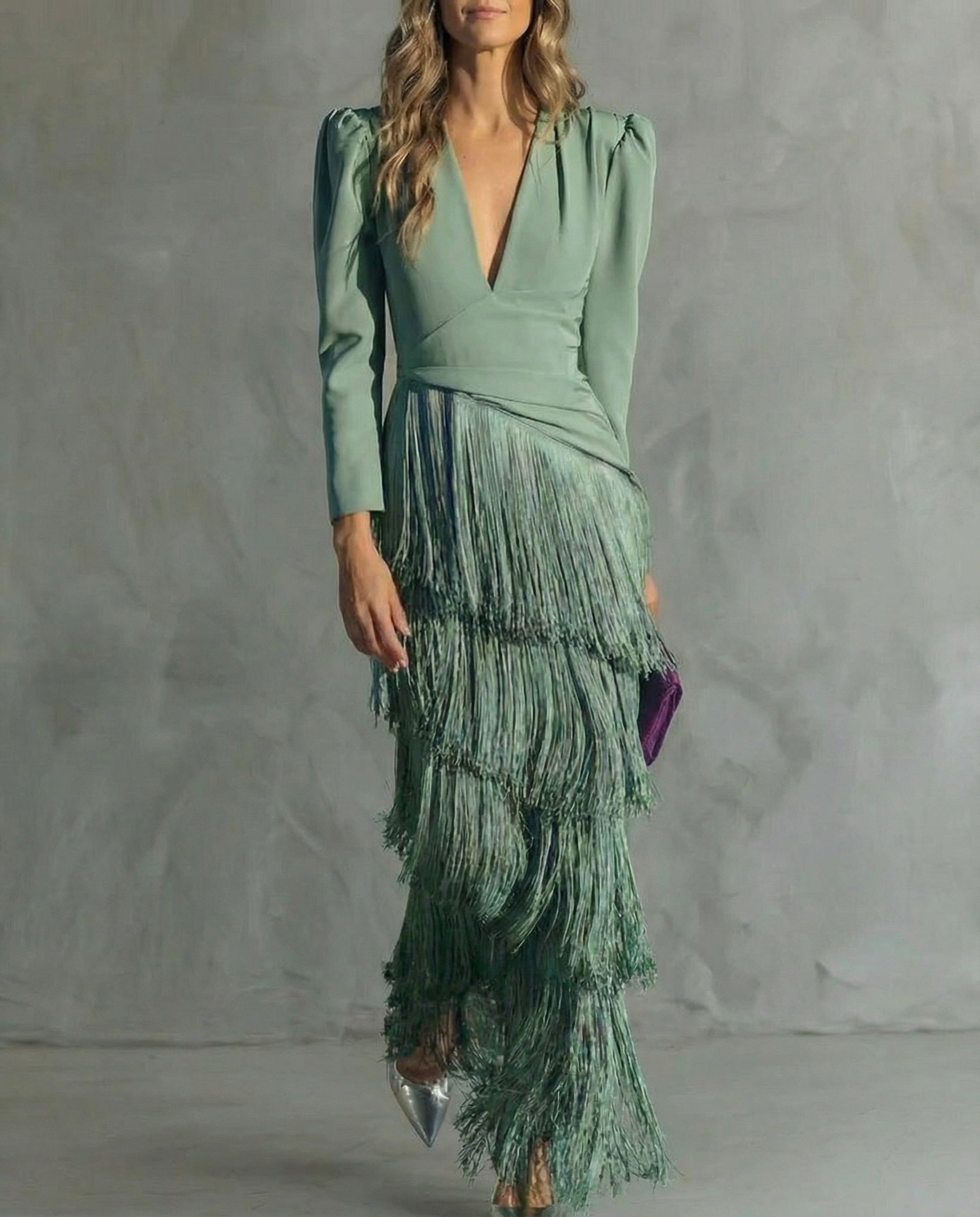 Chiara | Elegant Dress with Fringe Sleeves