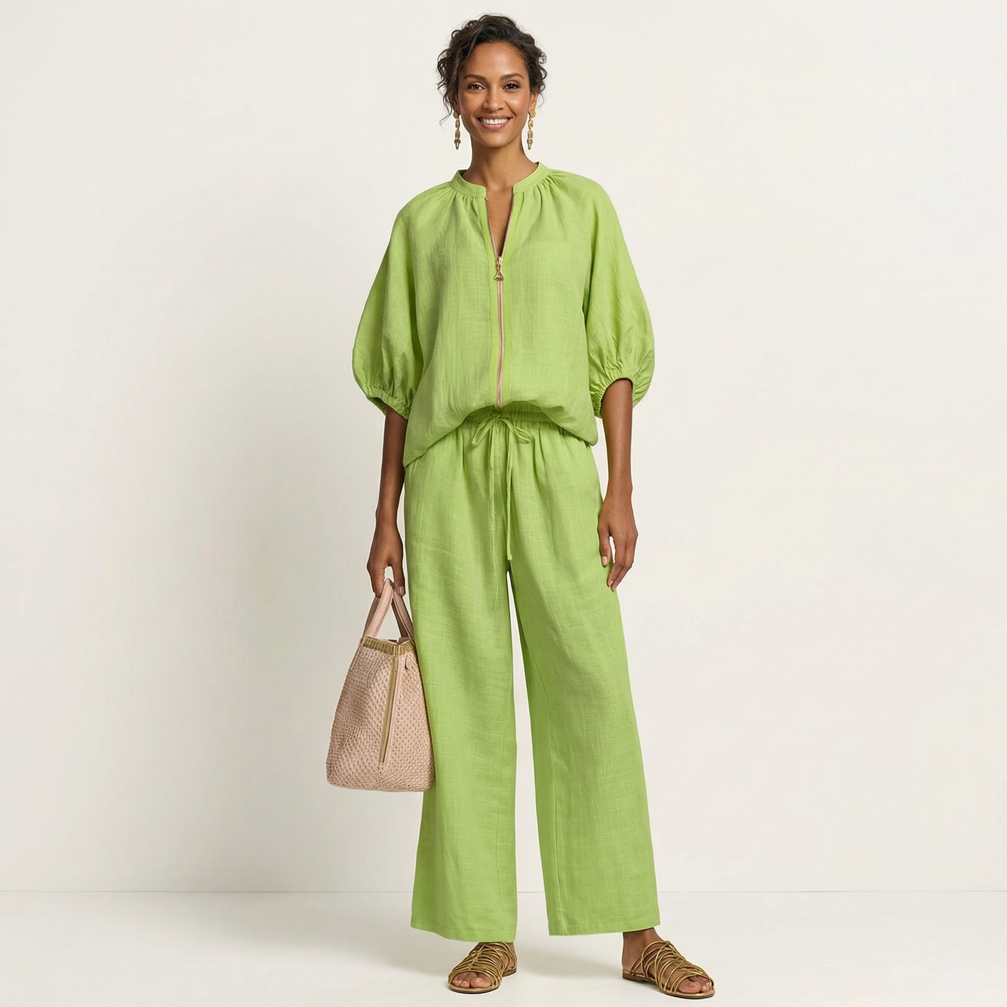 AURELIE | ZIPPER-FRONT PUFF SLEEVE SET