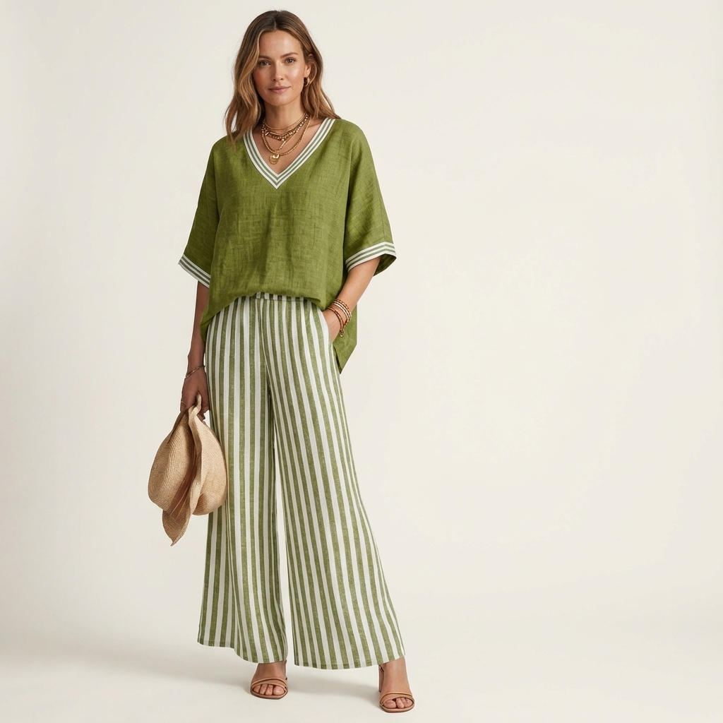 GISELLE | V-NECK VARSITY TOP & STRIPE WIDE-LEG SET