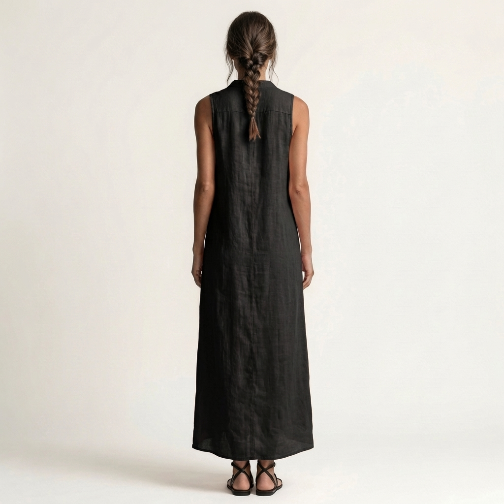 VALENTINA | HOODED BUTTON-FRONT SLEEVELESS LINEN MAXI DRESS