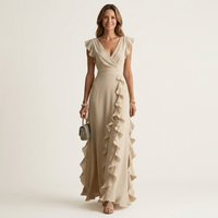 CELESTE | WRAP-STYLE V-NECK FLUTTER-SLEEVE CASCADING RUFFLE MAXI DRESS