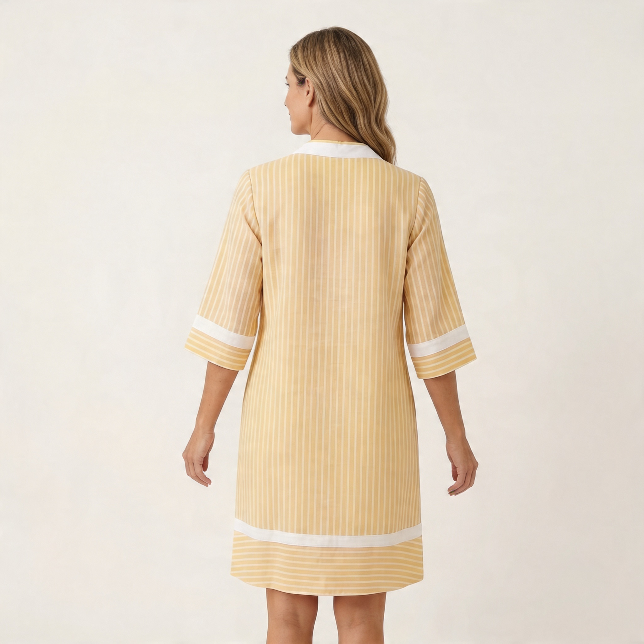 SOLVEIG | CONTRAST-TRIM STRIPE V-NECK COTTON SHIFT DRESS