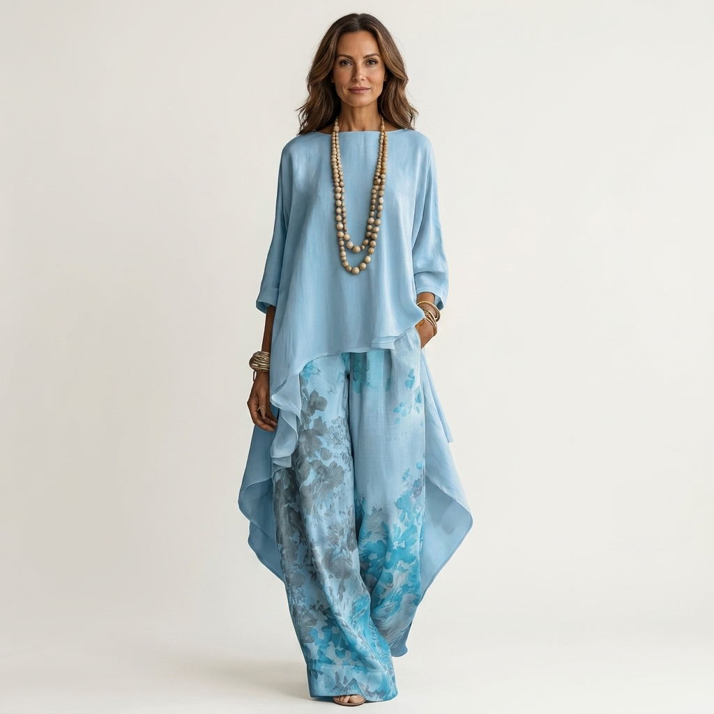 AVALYN | COTTON-SILK TWO-PIECE SET WITH ASYMMETRIC TUNIC
