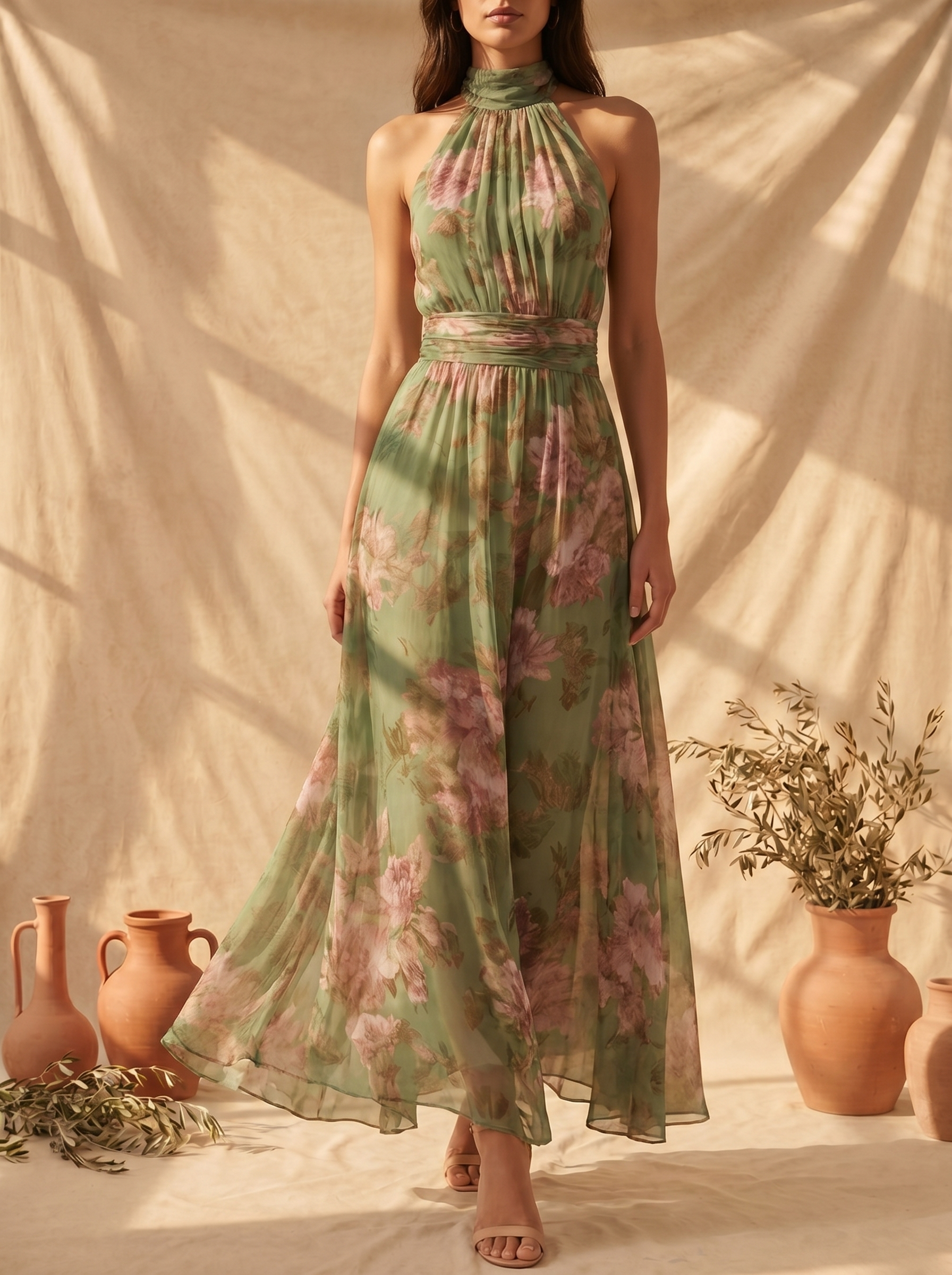 Livia | Elegant Floral Maxi Halter Dress