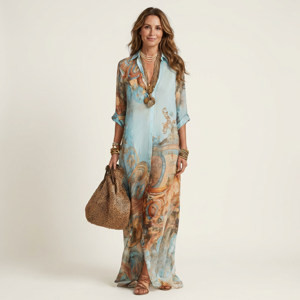 AliceLeon™ | Maxi Shirt Dress in Silk