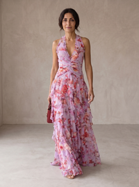 Belladina | Romantic Cascading Rose Long Dress with American Neckline