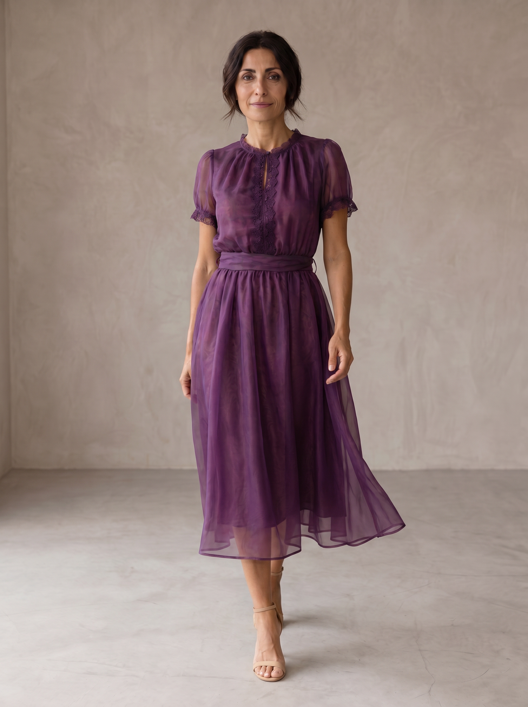 Flavia | Maxi Dress with Drop Neckline and Chiffon Lace Trim