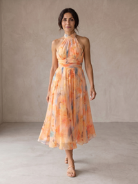 Aurora | Halter Neck Dress with Watercolor Print