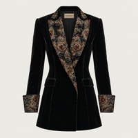 Leontina | Fitted Baroque Printed Blazer in Black