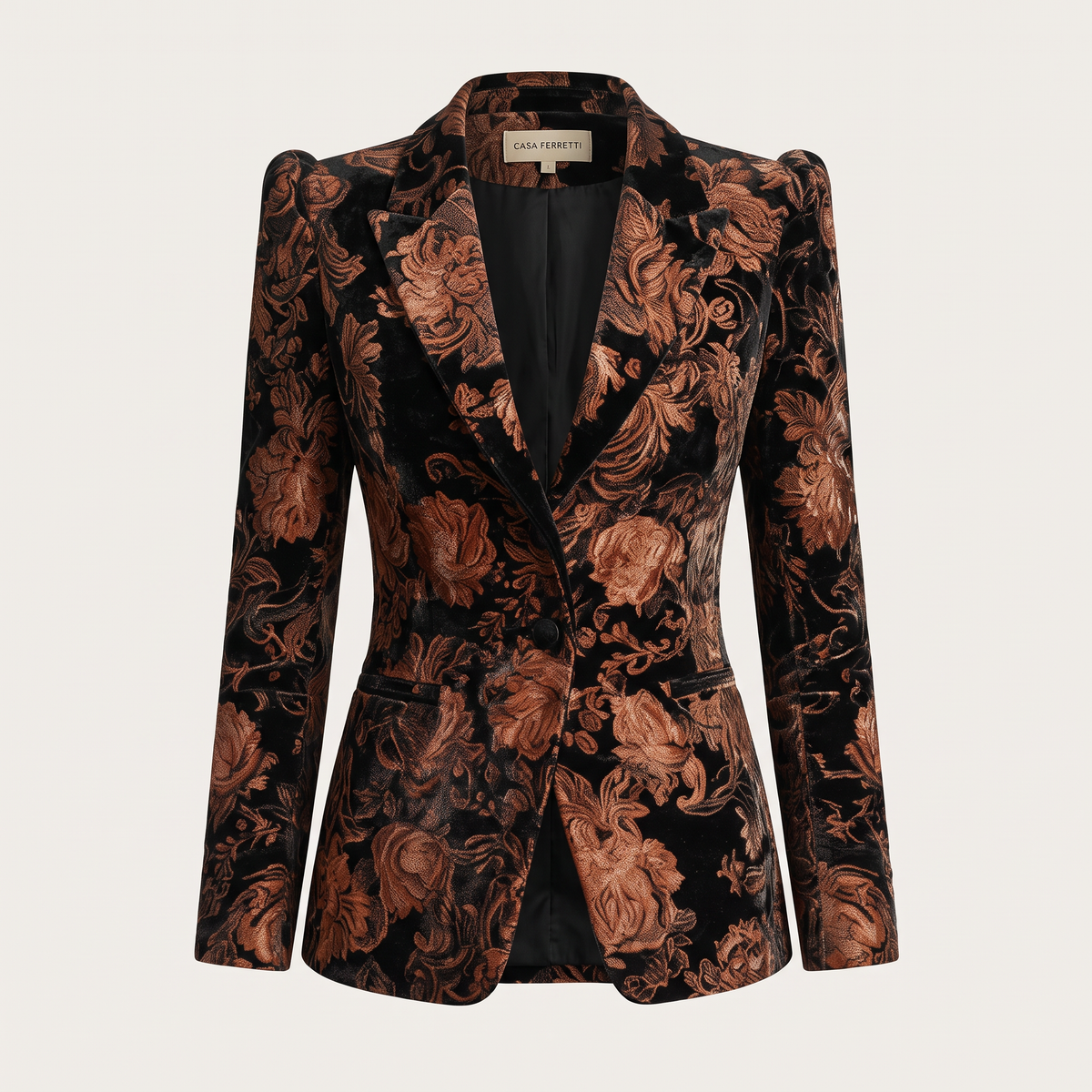 Bertilla | Printed Black and Bronze Floral Blazer