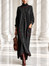ESTELA | Black Dress with Red Stitching